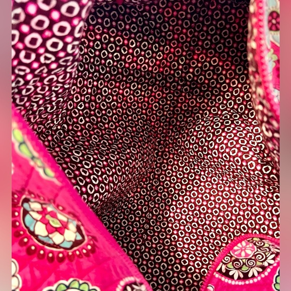 Vera Bradley Large Quilted Duffle Bag Pink Floral Paisley Long Handles, Zip Top - Picture 6 of 11